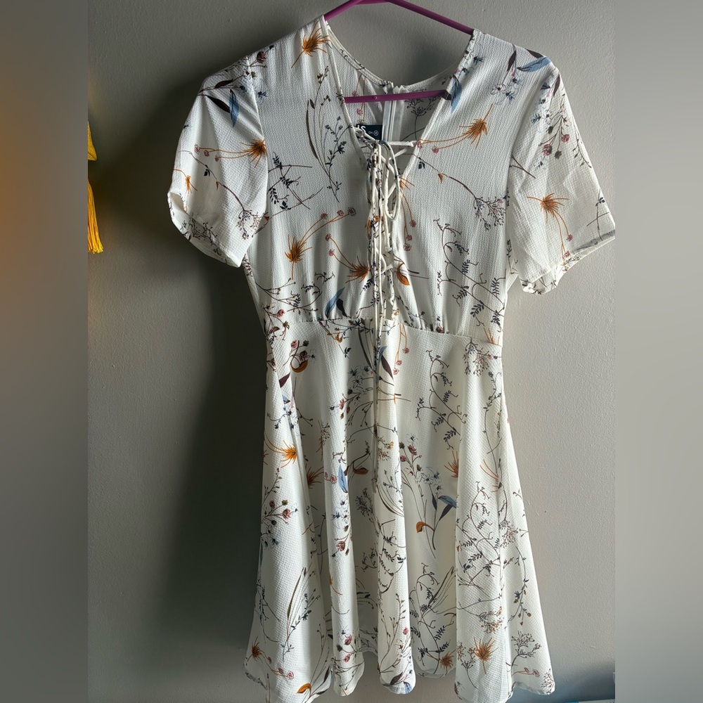 Floral White Dress with Lace-Up Front